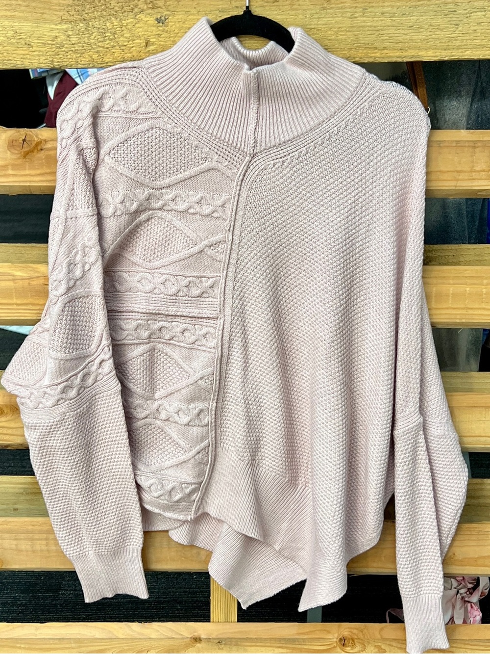 white birch Blush Pink Cable & Textured Mock Neck Sweater
